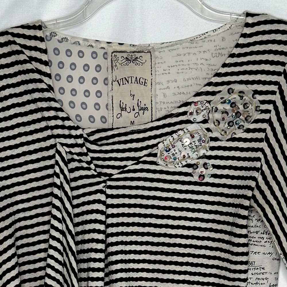 Jack & Jinger Mixed Media Popover Top Black & Off White Art To Wear Boho Sz M - Picture 6 of 10